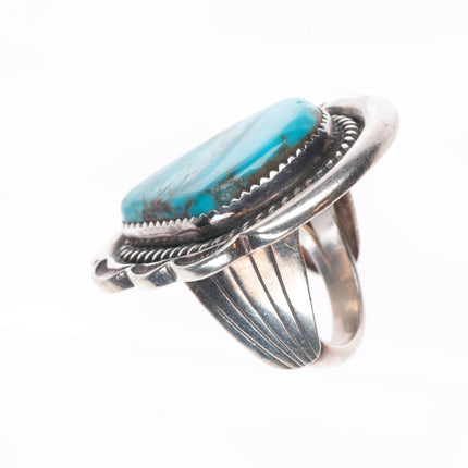 sz7.25 Vintage JD Navajo sterling silver large spiderweb turquoise ring