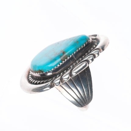 sz7.25 Vintage JD Navajo sterling silver large spiderweb turquoise ring