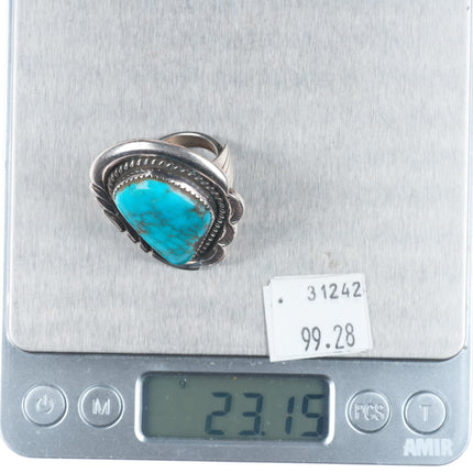 sz7.25 Vintage JD Navajo sterling silver large spiderweb turquoise ring