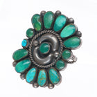 sz9 c1950's Zuni Ondelacy Family green turquoise cluster sterling silver ring
