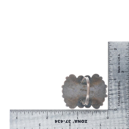 sz9 c1950's Zuni Ondelacy Family green turquoise cluster sterling silver ring