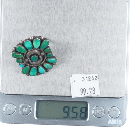 sz9 c1950's Zuni Ondelacy Family green turquoise cluster sterling silver ring