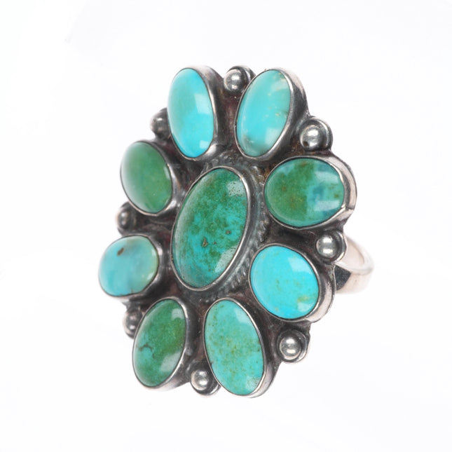 sz8.5 big c1940's Vintage Navajo or Zuni sterling silver turquoise cluster ring