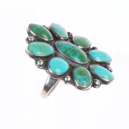sz8.5 big c1940's Vintage Navajo or Zuni sterling silver turquoise cluster ring