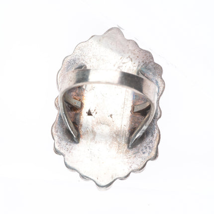 sz9.5 30's-40's Zuni sterling silver greasy green turquoise cluster ring