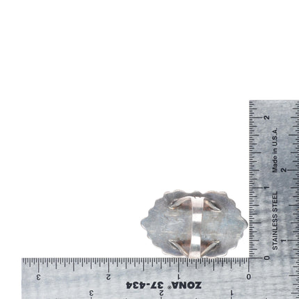 sz9.5 30's-40's Zuni sterling silver greasy green turquoise cluster ring