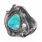 sz10.5 70's-80's Vintage Navajo sterling silver feather design turquoise ring