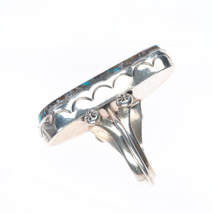 sz8 Vintage Navajo sterling silver high grade chocolate matrix turquoise ring