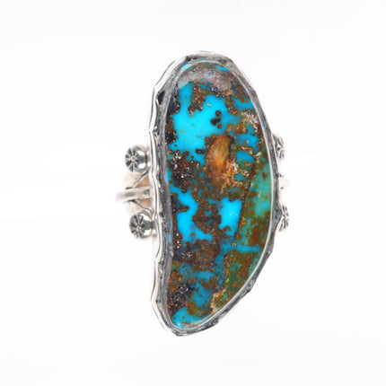 sz8 Vintage Navajo sterling silver high grade chocolate matrix turquoise ring