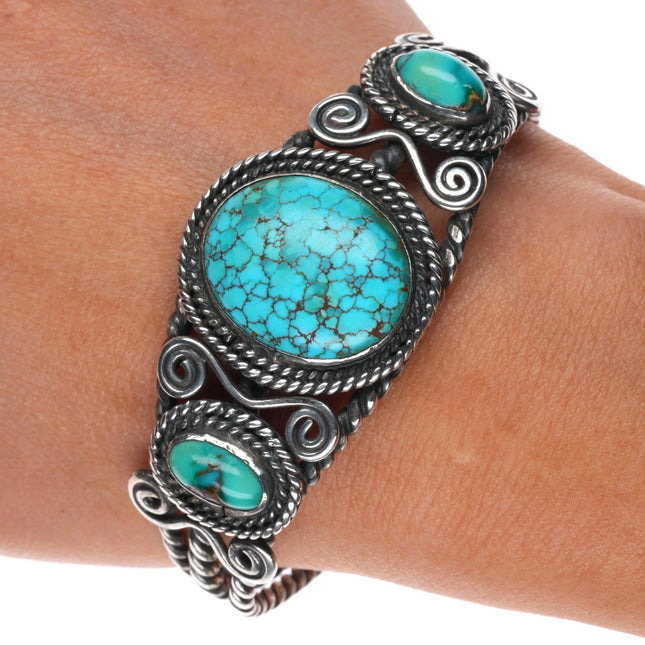6.5" c1940 Nevada red spiderweb turquoise Navajo sterling silver cuff bracelet