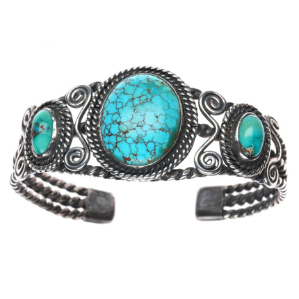 6.5" c1940 Nevada red spiderweb turquoise Navajo sterling silver cuff bracelet