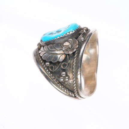 sz11.5 Y Vintage Navajo sterling silver Kingman turquoise 1980's feather ring