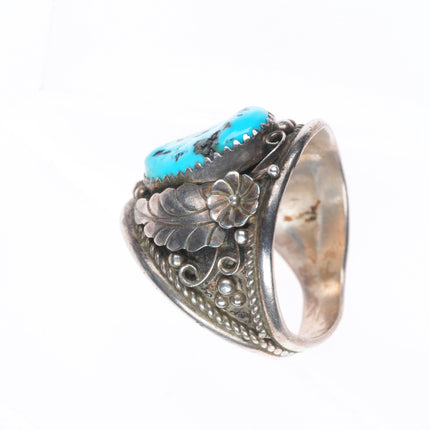 sz11.5 Y Vintage Navajo sterling silver Kingman turquoise 1980's feather ring