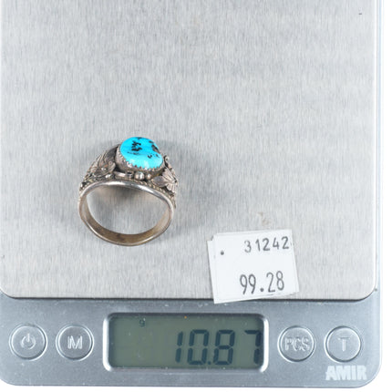 sz11.5 Y Vintage Navajo sterling silver Kingman turquoise 1980's feather ring