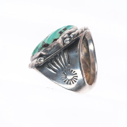 sz7.5 Big vintage Zuni carved turquoise sterling silver ring c1950's