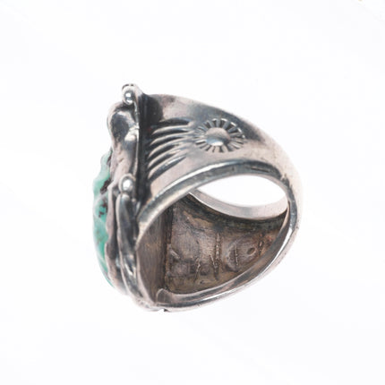 sz7.5 Big vintage Zuni carved turquoise sterling silver ring c1950's