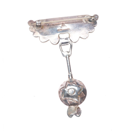 40's-50's Art Lewis Choctaw sterling silver turquoise pin/brooch stamped dangly