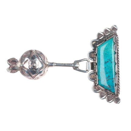 40's-50's Art Lewis Choctaw sterling silver turquoise pin/brooch stamped dangly