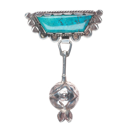 40's-50's Art Lewis Choctaw sterling silver turquoise pin/brooch stamped dangly