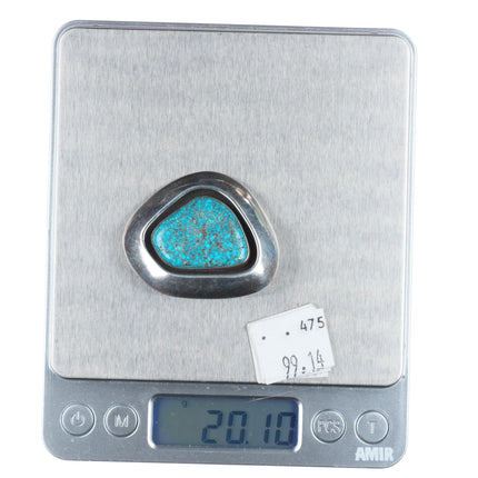 Native American Lone Mountain turquoise modernist sterling silver pendant/pin