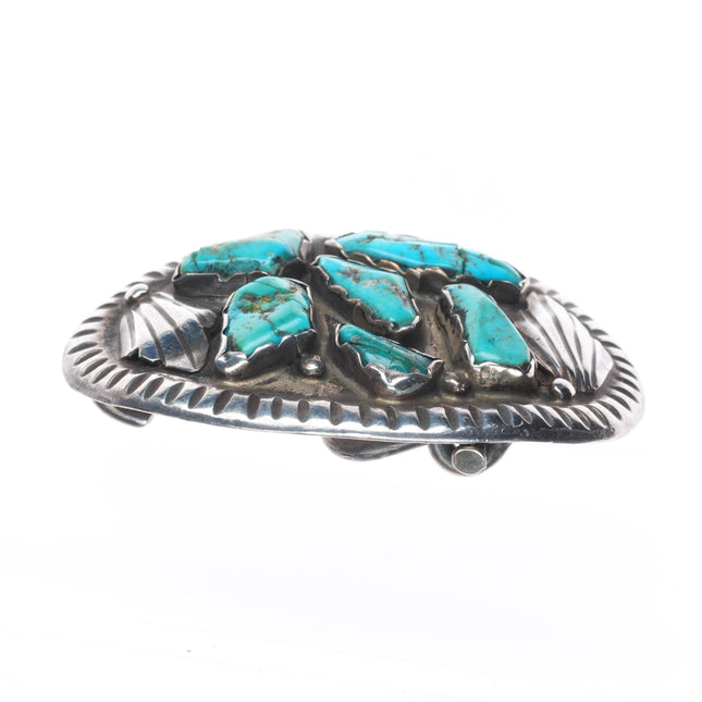 c1950's Small vintage Zuni sterling silver turquoise nugget cluster belt buckle