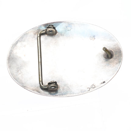 Vintage Navajo overlay sterling silver belt buckle with deer overlay