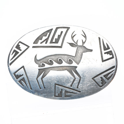 Vintage Navajo overlay sterling silver belt buckle with deer overlay