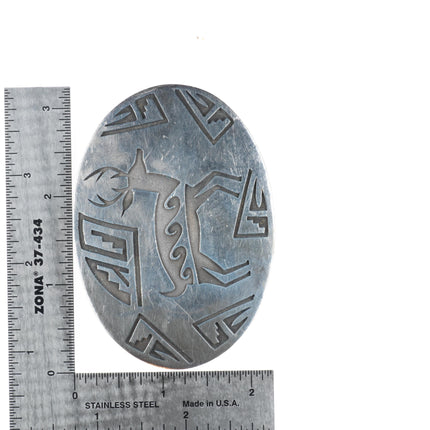 Vintage Navajo overlay sterling silver belt buckle with deer overlay