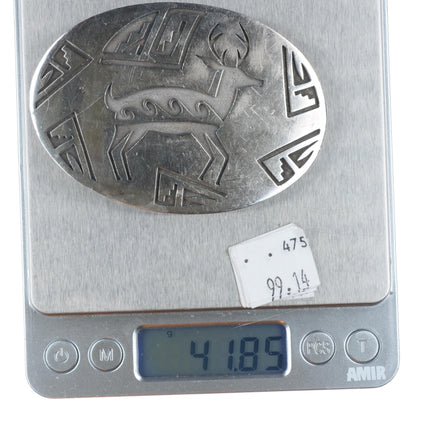 Vintage Navajo overlay sterling silver belt buckle with deer overlay