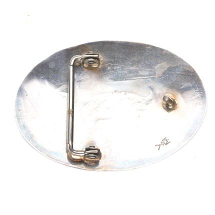 Vintage Navajo overlay sterling silver belt buckle with deer overlay b