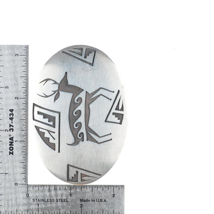 Vintage Navajo overlay sterling silver belt buckle with deer overlay b