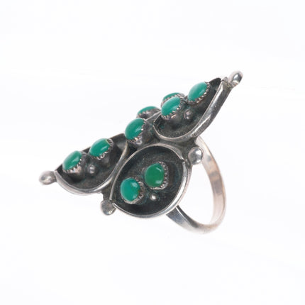 sz7 Vintage Zuni sterling silver green turquoise snake eye ring