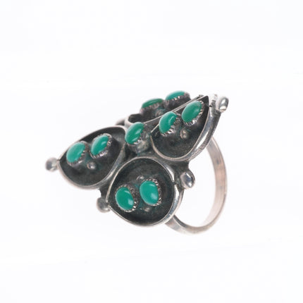 sz7 Vintage Zuni sterling silver green turquoise snake eye ring