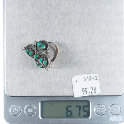 sz7 Vintage Zuni sterling silver green turquoise snake eye ring