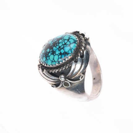 sz11.25 Vintage M Spencer Navajo sterling silver spiderweb turquoise men's ring