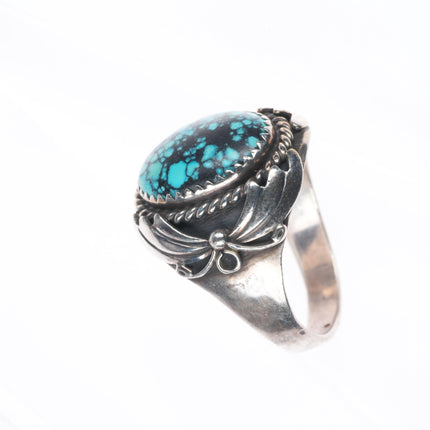 sz11.25 Vintage M Spencer Navajo sterling silver spiderweb turquoise men's ring