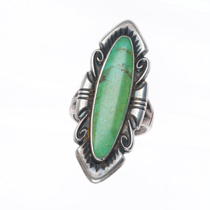 sz7 Vintage Bell Trading Post Navajo sterling silver long green turquoise ring