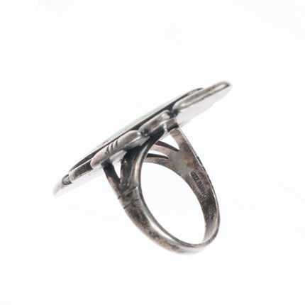 sz7 Vintage Bell Trading Post Navajo sterling silver long green turquoise ring