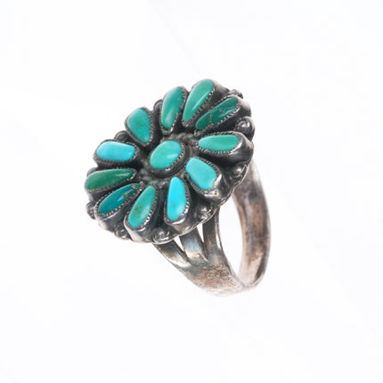 sz9 Vintage Zuni sterling silver green/blue turquoise cluster ring