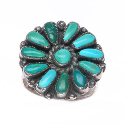 sz9 Vintage Zuni sterling silver green/blue turquoise cluster ring