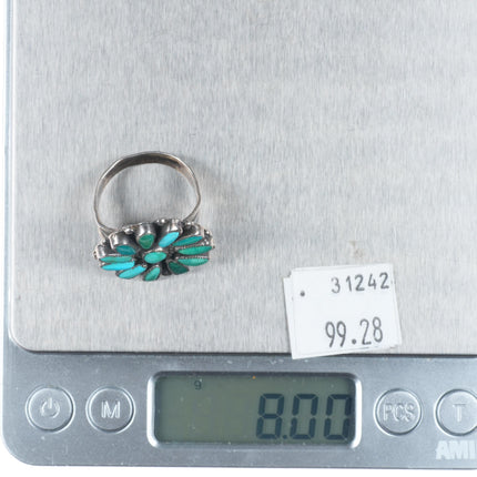 sz9 Vintage Zuni sterling silver green/blue turquoise cluster ring