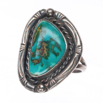 sz9 Vintage Navajo sterling silver ring with gorgeous large turquoise