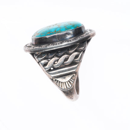 sz10.2 Lloyd Oliver Navajo code talker high grade turquoise sterling silver ring