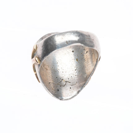 sz11.5 Vintage LJ Navajo sterling silver gold accents channel inlay men's ring