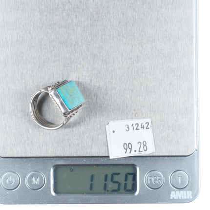 sz7 Orville Tsinne Navajo sterling silver ring rope edge with nice turquoise