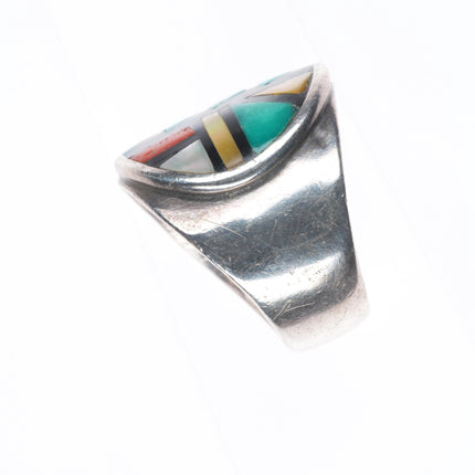 sz11 Big Vintage John & Rosalie Bowannie sterling silver intarsia inlay ring