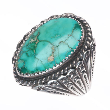 sz9.5 Vintage Native American LT Sterling men's ring with nice turquoise