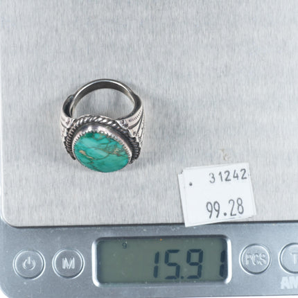 sz9.5 Vintage Native American LT Sterling men's ring with nice turquoise
