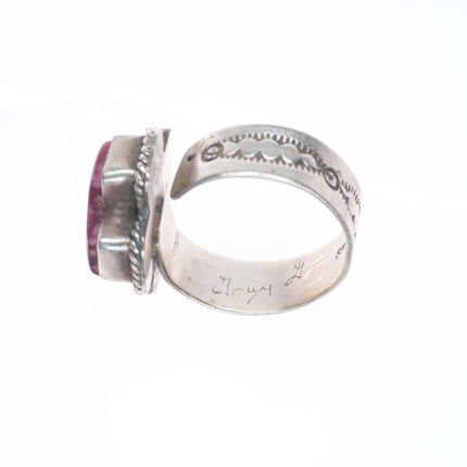 sz9 Gary G Navajo adjustable sterling silver spiny oyster cross ring