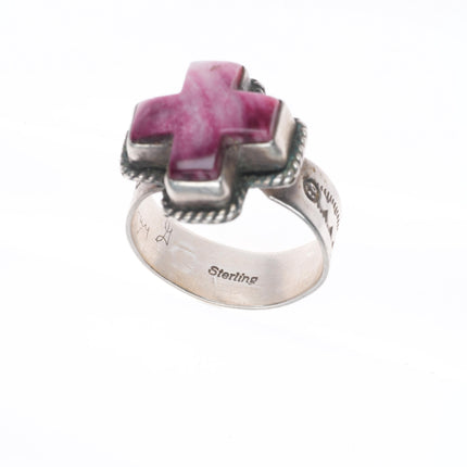 sz9 Gary G Navajo adjustable sterling silver spiny oyster cross ring